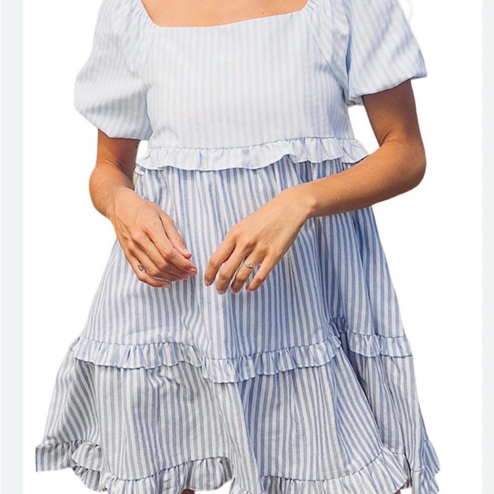 BiBi Blue and White Striped Mini Dress